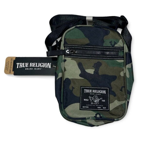 True Religion Crossbody Bag Camo Signature Woven Frank Concert Ticket Patch New - Picture 7 of 7